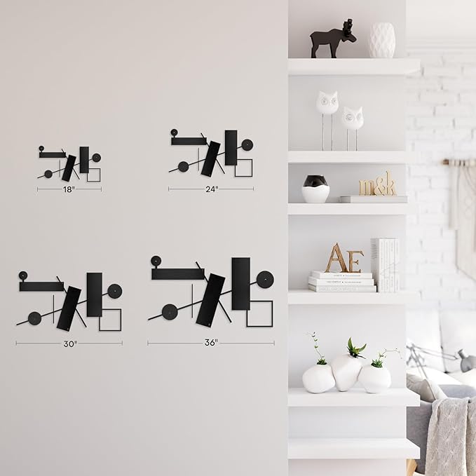 SIGNLEADER Metal Wall Decor Rectangles Abstract Picasso Minimalist Modern Luxury Wall Sculpture Hangings 3D Statue Home Decoration for Living Room, Bedroom, Bathroom, Kitchen, Fireplace, Office - 24" Black