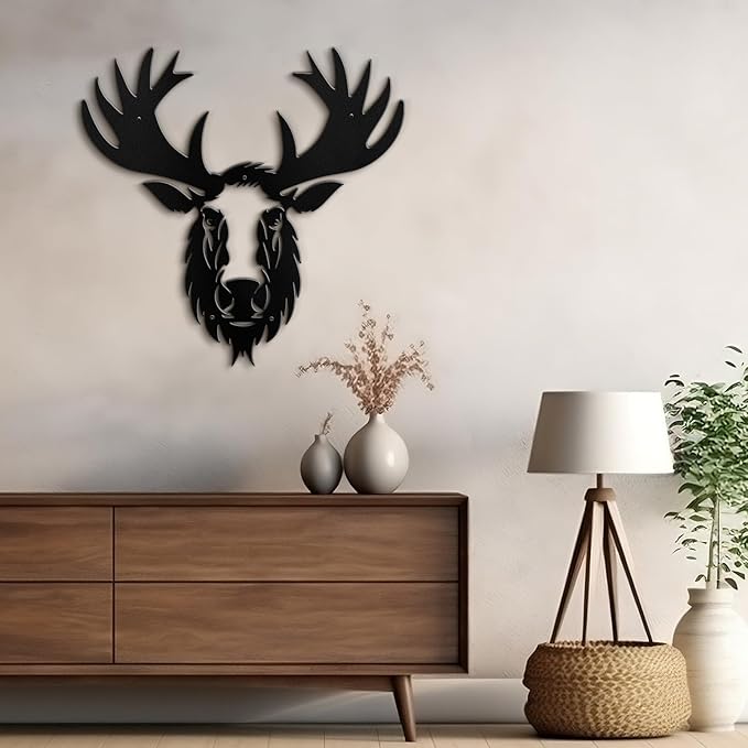 SIGNLEADER Metal Wall Art Decor Deer Minimalist Modern Abstract Wall Sculpture Hangings Home Decoration for Living Room, Bedroom, Bathroom, Kitchen, Outdoor - 18" Black
