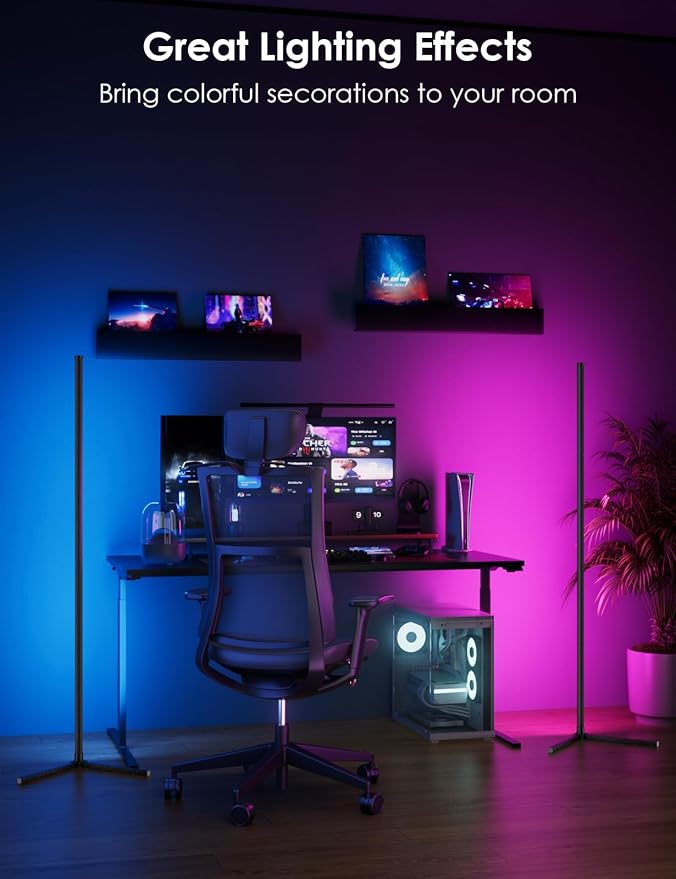 2PCS RGB Corner Floor Lamp, 64.5" RGB Color Changing Led Floor Lamp for Living Room APP and Remote Modern Light Bar with Music Sync and 16 Million Colors Dimmable Ambient Lighting for Bedroom