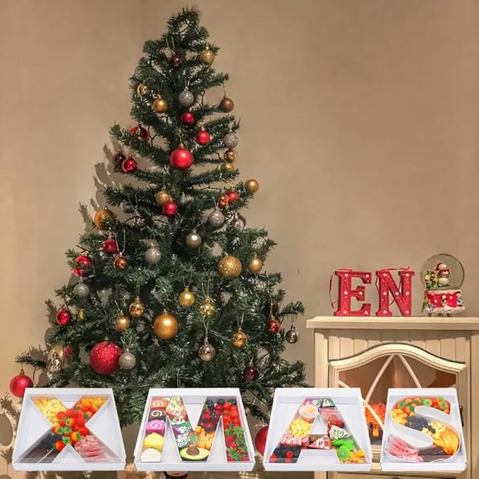 WENPACK 12.5" Cardboard Letter Shaped Mache Decorative Strawberries Fillable Sweets Candy Box with Clear Lid (White, X)