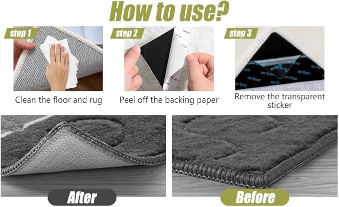 24 Pcs Rug Tape, Non Slip Carpet Tape for Hardwood Floors, Double-Sided Adhesive Rug Stickers Keep Corners Flat, No Residue/BPA-Free
