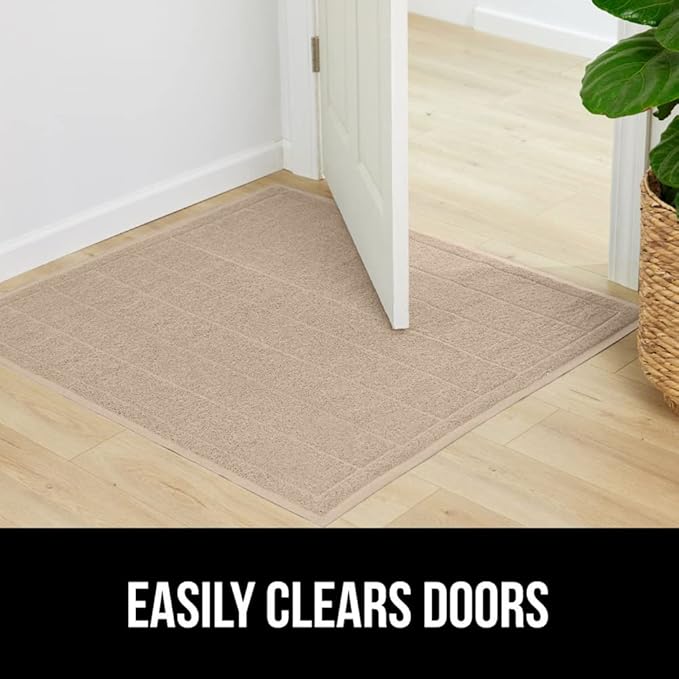 GORILLA GRIP Dirt Grabber Mesh Doormat, Low-Profile, Stain and Fade Resistant Heavy Duty Quick Dry Striped Doormats, Mats for Indoor or Outdoor Entry, Shoe Scraper, Garage Entrance Mat, 35x23, Beige
