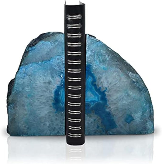Nature's Decorations Agate Bookends - A Quality Teal Geode with Non-Skid Rubber Bumpers for Shelves, Office, Home Decor - Heavy Duty Cool Crystal Stone (4-6 LB)