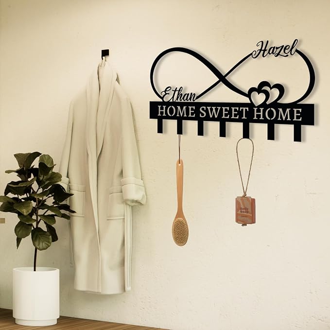 Personalized Metal Couple's Name Key Holder, Custom Infinity Key Hook,Metal Wall Mount Custom Name Hooks, Name Letter Wall Decoration Key Hooks, Key Hanger Decor, Key Organizer for Room, Wedding Gift