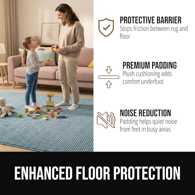 GORILLA GRIP Premium Dual Sided Extra Thick 5x7 Rug Gripper Pad for Hardwood Floors, Breathable Slip Resistant Pad Grips Under Carpet Area Rugs for Hard Surface Floor Protection, Easy Trim Mats, Beige