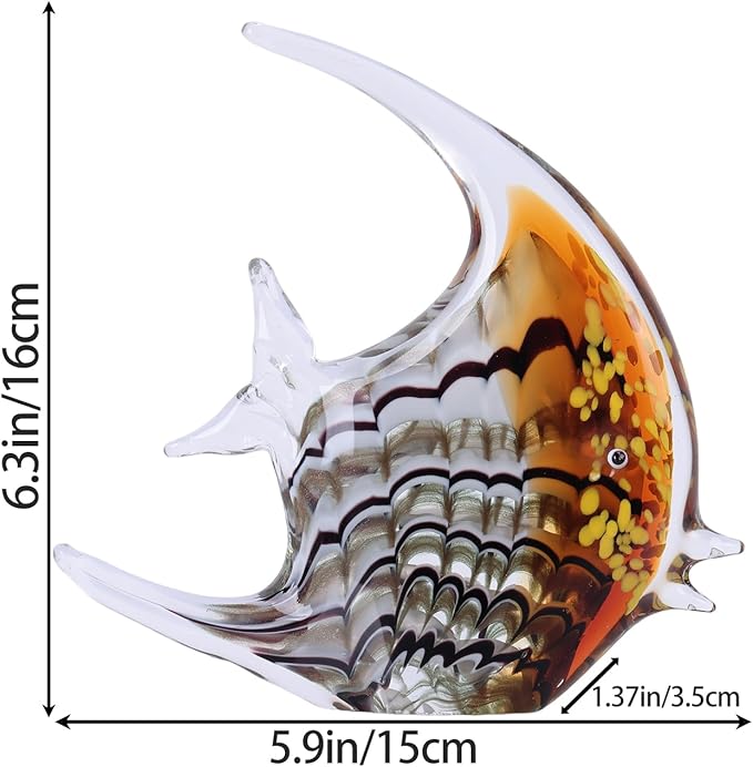 DOVDOV Hand-Blown Glass Fish Decorative Sculpture, Amber Ocean Glass Art Decor, Coastal-Themed Ornament, Suitable for bedrooms, Offices, Coffee Tables, and TV Consoles, Marine Animal Sculpture Art.