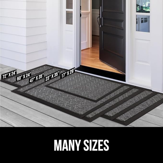 GORILLA GRIP 100% Waterproof All-Season WeatherMax Doormat, 72x24, US Designed Natural Rubber, Stain and Fade Resistant, Low Profile Indoor Outdoor Door Mats, Easy Clean Patio Mat, Slate Geometric