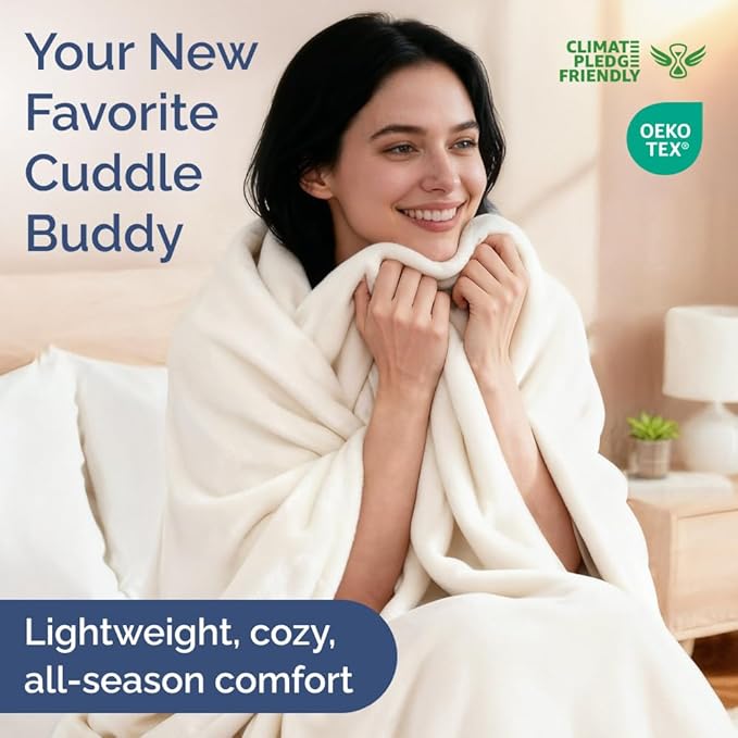 Ultra Soft Fleece Blanket Queen Size - Flannel Fleece Luxury Queen Blanket - Lightweight for Couch Bed Chair - Thick, Warm and Breathable - All Season Cozy Fuzzy, Anti-Static Microplush Bedding, White