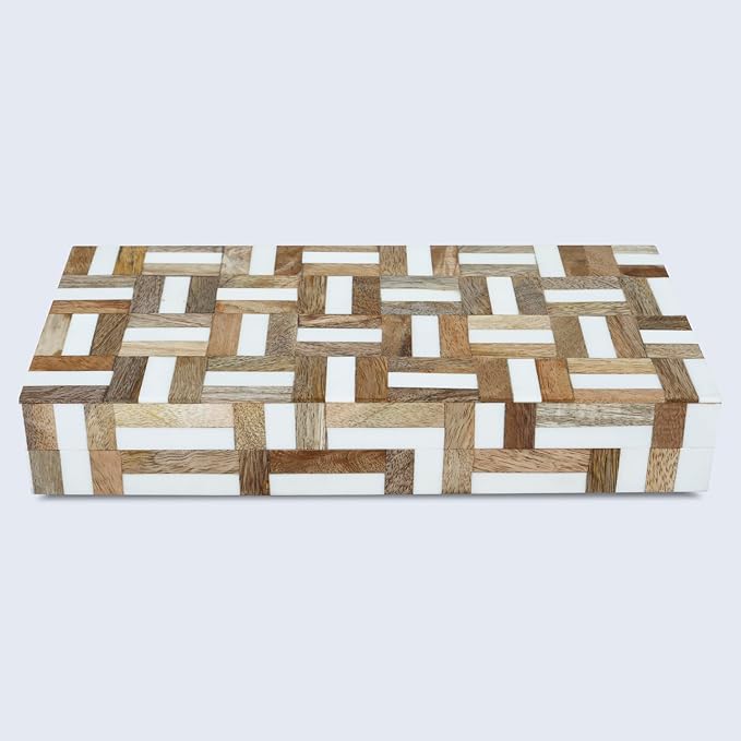 Handicrafts Home Decorative Remote Holder Box 10x2.5 – Slim Organizer Box with Lid for TV Remotes, Coffee Table Décor, Modern Shelf Box, Boho Home Décor Accent, Black and White Decorative Storage Box