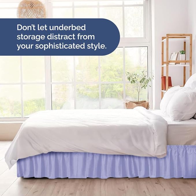 Wrap Around Dust Ruffle Bed Skirt - Lavender - for King Size Beds with 15 Inch Drop - Easy Fit Elastic Strap - Adjustable Pleated Bedskirt w/Brushed Fabric Wrinkle Free - for Women, Men, Kids & Teens