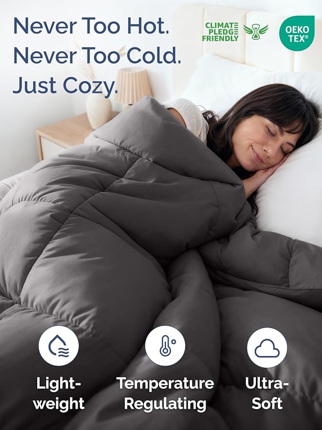 Cal King Size Dark Grey & French Grey Reversible Alternative Down Comforter - Warm, Lightweight Breathable Hotel Quality Bedding Set - All Season Oversized Cooling Microfiber Duvet Insert Comforter