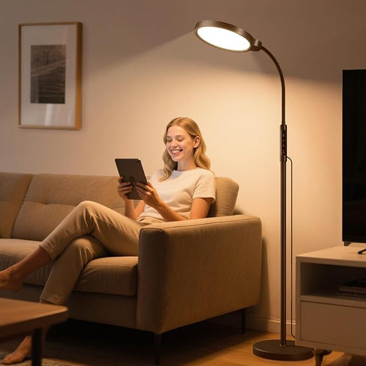 Morfone Light Therapy Lamp, 11000 Lux UV-Free Floor Sun Light Lamp with Touch Remote Control, 5 Color Temperatures 10 Brightness Levels Lights for Living Room Bedroom Office (Black)