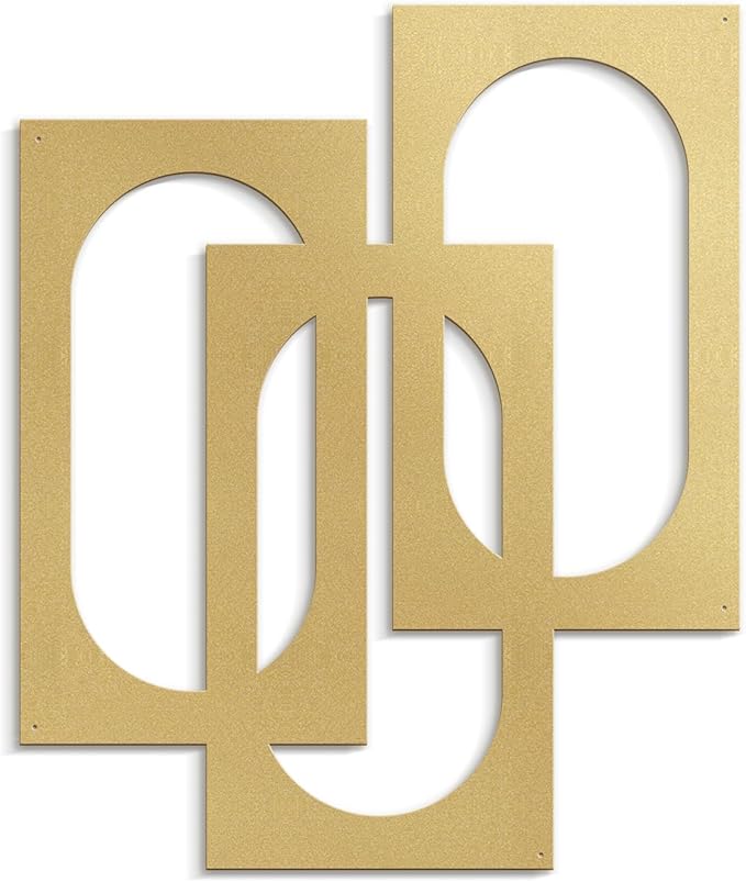 SIGNLEADER Metal Wall Decor Interlocking Abstract Geometric Minimalist Modern Luxury Wall Sculpture Hangings 3D Statue Home Decoration for Living Room, Bedroom, Bathroom, Kitchen, Fireplace, Office - 24" Gold