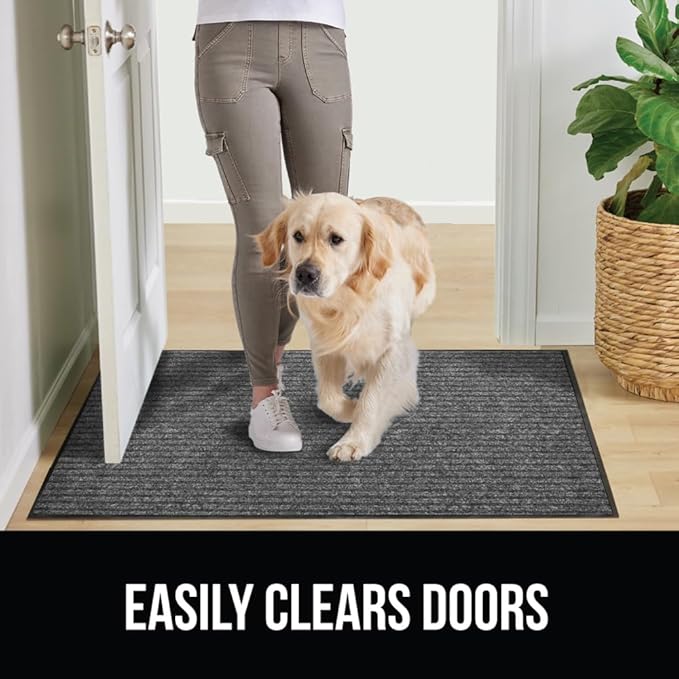 GORILLA GRIP Waterproof Traffic Guard Door Mat, Heavy Duty Entryway Mats, Strong Backing Commercial Utility Rugs for Office Hallway, Garage Floor and Home, Low Profile Carpet, 29x17, Light Gray