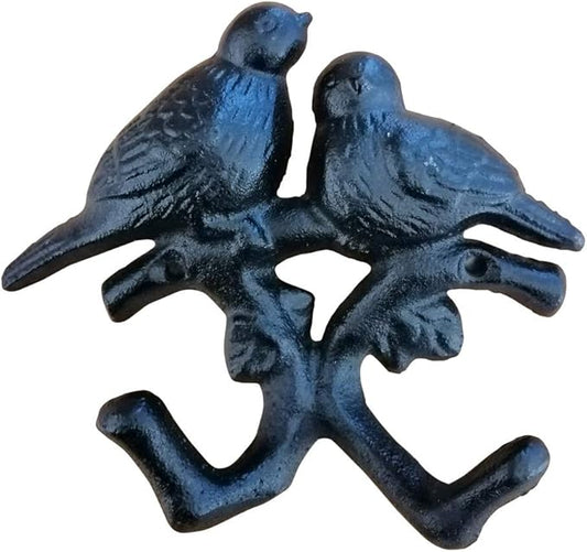 Comfy Hour Antique and Vintage Animal Collection Cast Iron Birds Double Key Coat Hooks Wall Hanger Clothes Rail Set, Heavy Duty Black