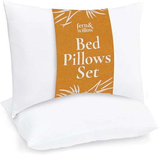 Fern and Willow Queen Size Bed Pillows - Set of 2, 28"x20" - Luxurious Ultra-Soft Cooling Pillow - Hotel Quality, Down Alternative Fill - Ideal Gift for Side, Back & Stomach Sleepers