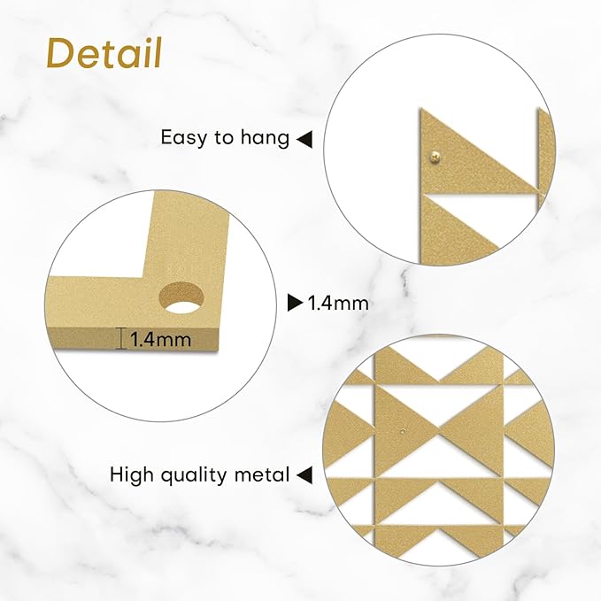 SIGNLEADER Metal Wall Decor Triangle Composition Minimalist Modern Luxury Wall Sculpture Hangings 3D Statue Home Decoration for Living Room, Bedroom, Bathroom, Kitchen, Fireplace, Office - 18" Gold