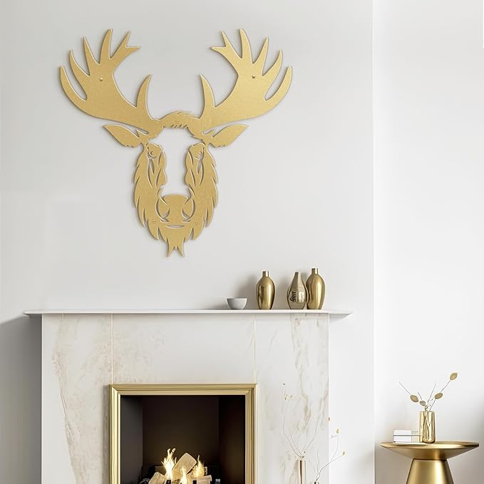 SIGNLEADER Metal Wall Art Decor Deer Minimalist Modern Abstract Wall Sculpture Hangings Home Decoration for Living Room, Bedroom, Bathroom, Kitchen, Outdoor - 18" Gold