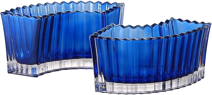 MCMCNCUIU Crystal Vases for Centerpieces, Flower Vases for Wedding Centerpieces, Blue Glass Vase for Flowers, Curve Small Vase for Living Room, Bedroom, Kitchen, Dining Table, Set of 2