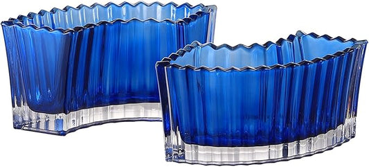 MCMCNCUIU Crystal Vases for Centerpieces, Flower Vases for Wedding Centerpieces, Blue Glass Vase for Flowers, Curve Small Vase for Living Room, Bedroom, Kitchen, Dining Table, Set of 2
