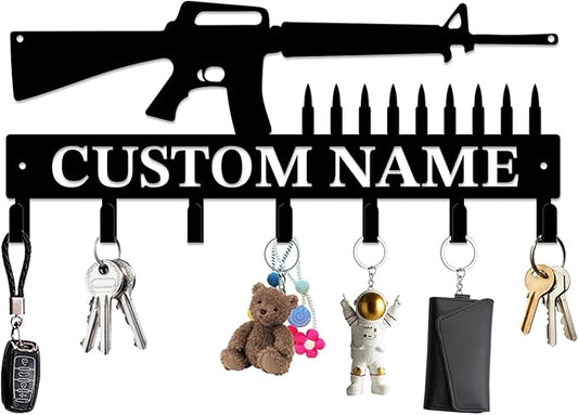 Personalized Custom Name Gun Wall Hooks,Metal Gun Room Art Clothes Hooks,Metal Gun Wall Home Storage Decorative,For Front Door, Hallway, Kitchen, Bedroom,Keys,Hats (Style H)