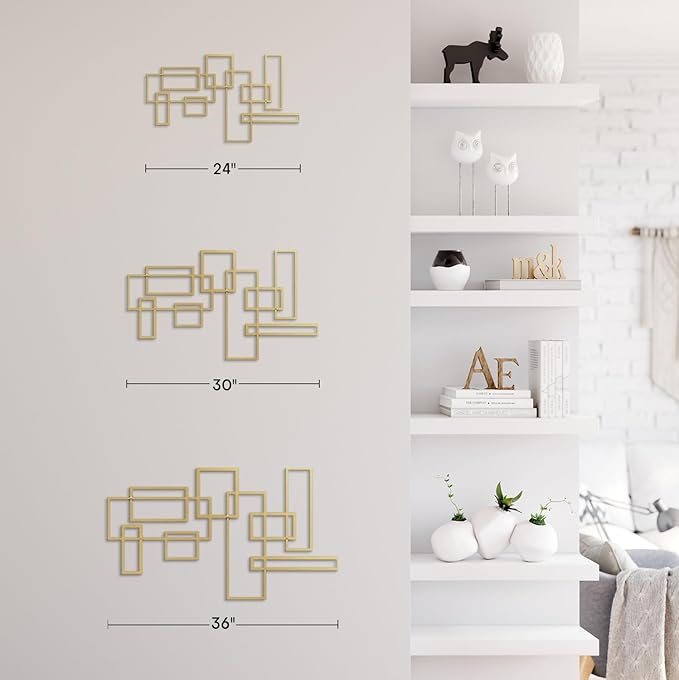 SIGNLEADER Metal Wall Decor Rectangles Composition Minimalist Modern Luxury Wall Sculpture Hangings 3D Statue Home Decoration for Living Room, Bedroom, Bathroom, Kitchen, Fireplace, Office - 24" Gold