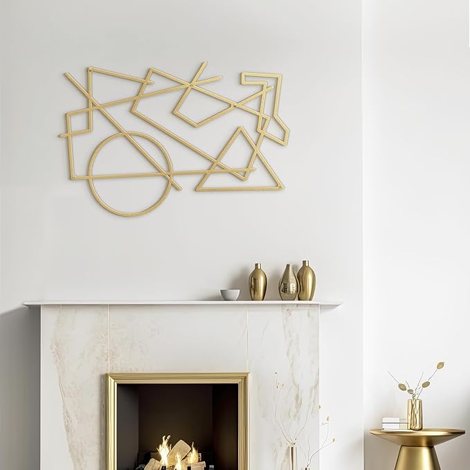 SIGNLEADER Metal Wall Decor Geometric Picasso Minimalist Modern Luxury Wall Sculpture Hangings 3D Statue Home Decoration for Living Room, Bedroom, Bathroom, Kitchen, Fireplace, Office - 24" Gold