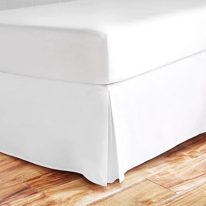 Valencia Beddings Split Corner Bed Skirt 18 Inch Drop King Size 100% Natural Cotton Wrinkle and Fade Resistant King Size, White Solid
