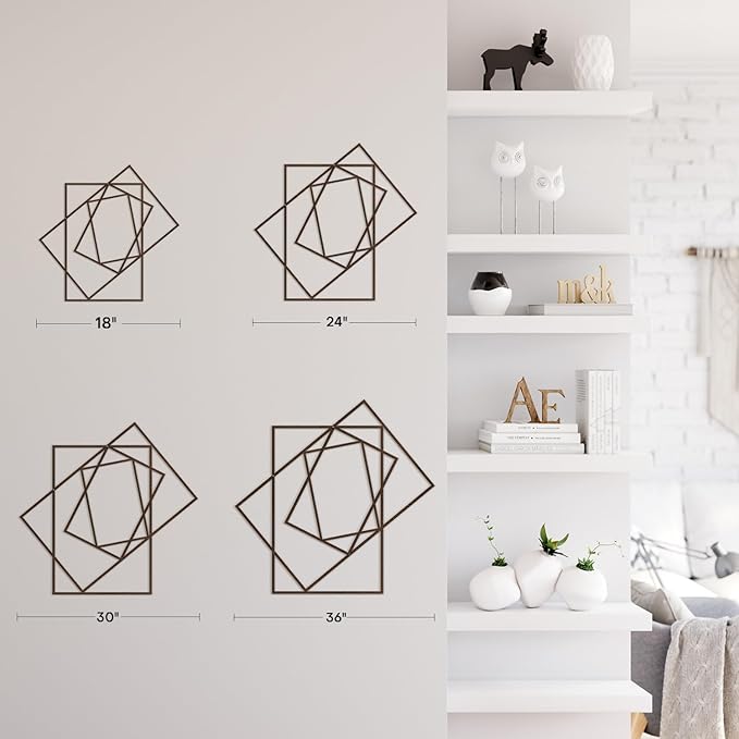 SIGNLEADER Metal Wall Decor Rectangles Composition Rectangles composition Minimalist Modern Luxury Wall Sculpture Hangings 3D Statue Home Decoration for Living Room, Bedroom, Bathroom, Kitchen, Fireplace, Office - 18" Bronze