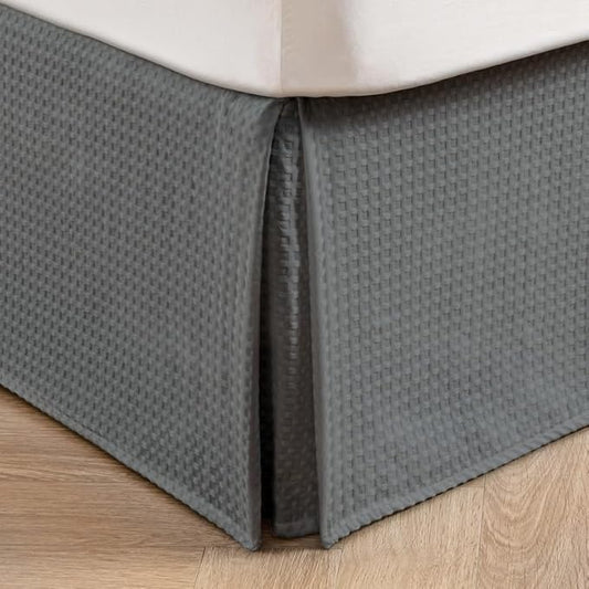 MIYE Pleated Waffle Weave Bed Skirt, Tailored Dust Ruffle 18 Inch Drop Easy Fit, Machine Washable (Dark Grey, Queen - 18" Drop)