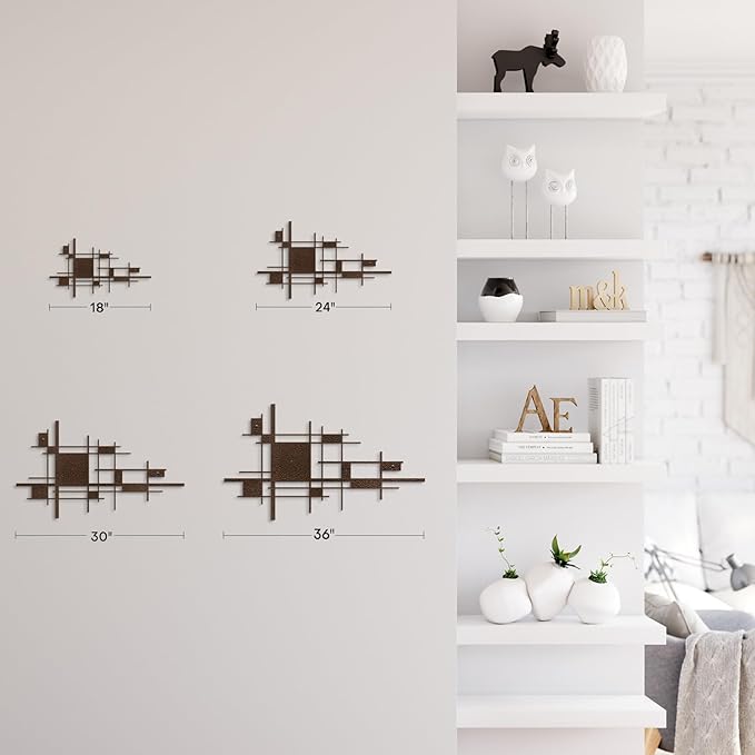SIGNLEADER Metal Wall Decor Mondrian Geometric Minimalist Modern Luxury Wall Sculpture Hangings 3D Statue Home Decoration for Living Room, Bedroom, Bathroom, Kitchen, Fireplace, Office - 18" Bronze