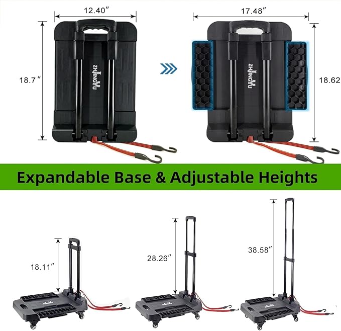 Folding Hand Truck Cart,Heavy Duty Trolley 220lbs Capacity,Folding Luggage Cart, Collapsible Wheels,Extended Handle Portable Dolly Cart for Moving, Airport, Office,Carrying Home