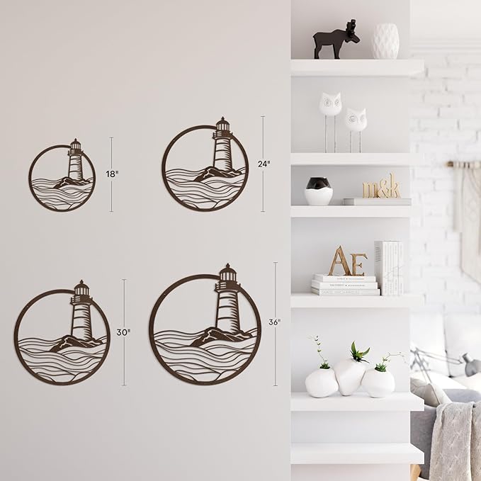 SIGNLEADER Metal Wall Art Decor Sea Lighthouse Minimalist Modern Abstract Wall Sculpture Hangings Home Decoration for Living Room, Bedroom, Bathroom, Kitchen, Outdoor - 18" Bronze