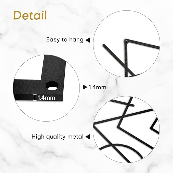 SIGNLEADER Metal Wall Decor Geometric Picasso Minimalist Modern Luxury Wall Sculpture Hangings 3D Statue Home Decoration for Living Room, Bedroom, Bathroom, Kitchen, Fireplace, Office - 18" Black