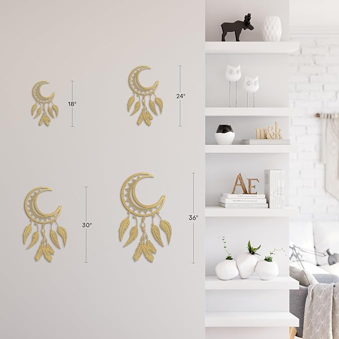 SIGNLEADER Metal Wall Art Decor Nordic Moon Phases Modern Abstract Wall Sculpture Hangings Home Decoration for Living Room, Bedroom, Bathroom, Kitchen, Outdoor - 18" Gold