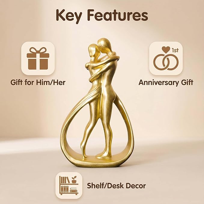 Nordic Couple Resin Sculpture Romantic Golden Love Statue for Home Decor Perfect for Couples 5.2 Inches