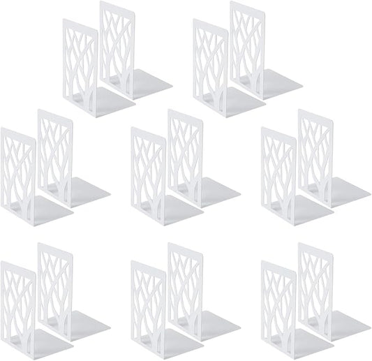 MSDADA Bookends, Book Ends for Shelves, Bookends for Office, Book Ends for Heavy Books, Book Shelf Holder Stand Home Decorative，Metal Bookend Supports, Book Stoppers, White(8 Pairs)