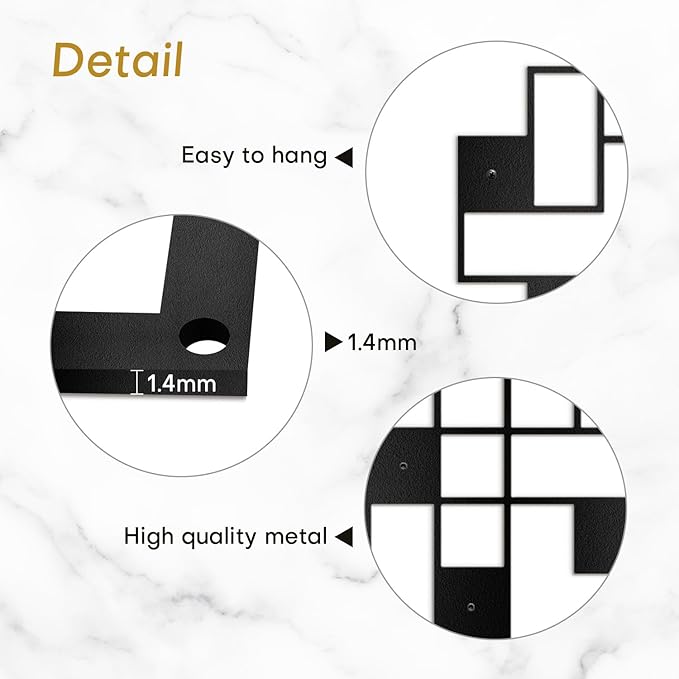 SIGNLEADER Metal Wall Decor Grids Geometric Minimalist Modern Luxury Wall Sculpture Hangings 3D Statue Home Decoration for Living Room, Bedroom, Bathroom, Kitchen, Fireplace, Office - 24" Black
