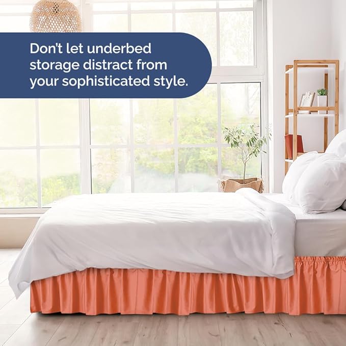 Wrap Around Dust Ruffle Bed Skirt - Coral - Twin/Twin XL Size Beds with 18 Inch Drop - Easy Fit Elastic Strap - Adjustable Pleated Bedskirt w/Brushed Fabric - Wrinkle Free - Women, Men, Kids & Teens