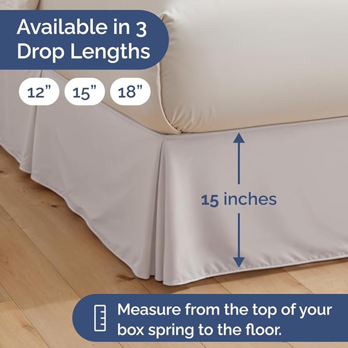 Pleated Bed Skirt King Size - 3 Sided Pleated Bed Skirt King - Ultra-Soft, Easy Fit with 15 Inch Tailored Drop - Hotel Quality, Wrinkle & Fade Resistant - for Women, Men, Kids and Teens - Light Grey