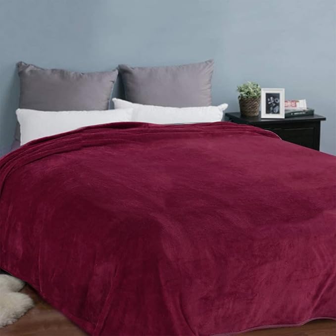 Soft Queen Size Blanket All Season Winter Warm Microplush Lightweight Thermal Fleece Blankets for Couch Bed Sofa,90x90 Inches,Burgundy