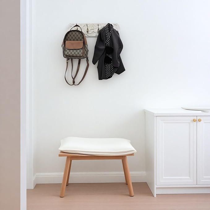 Decorative Wall Mounted Coat Rack with 4 Hooks, Rustic Wood Wall Organizer for Hanging Coats, Hats, Towels, Bags,Jackets, Keys (Antique White)