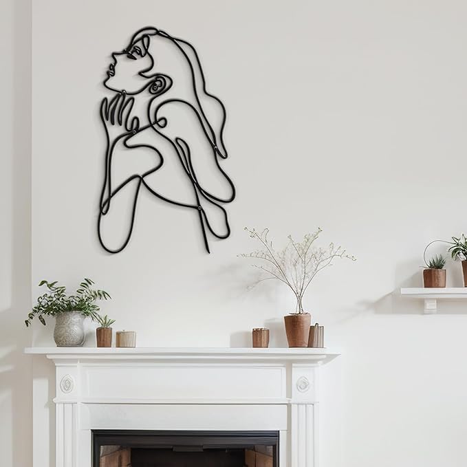 SIGNLEADER Metal Wall Art Decor Body Line Woman Body Drawing Line Modern Abstract Wall Sculpture Hangings Home Decoration for Living Room, Bedroom, Bathroom, Kitchen, Outdoor - 18" Black