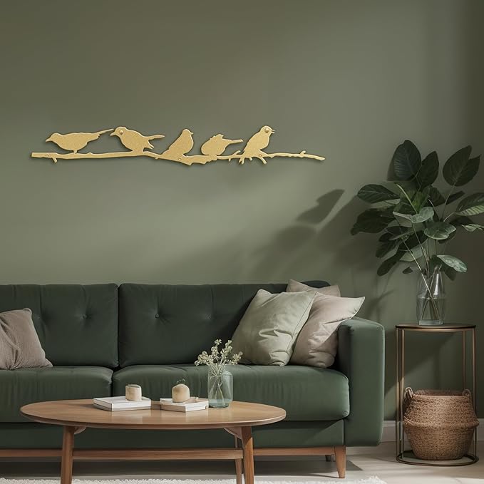 SIGNLEADER Metal Wall Art Decor Birds Standing on Branches Minimalist Modern Abstract Wall Sculpture Hangings Home Decoration for Living Room, Bedroom, Bathroom, Kitchen, Outdoor - 18" Gold