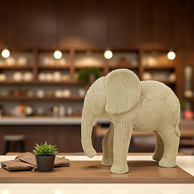 9-inch Beige Resin Elephant Statue - Small Home Decor Sculpture for Shelf, Dresser & Table Centerpiece, Classic Elephant Figurine for Living Room & Bedroom