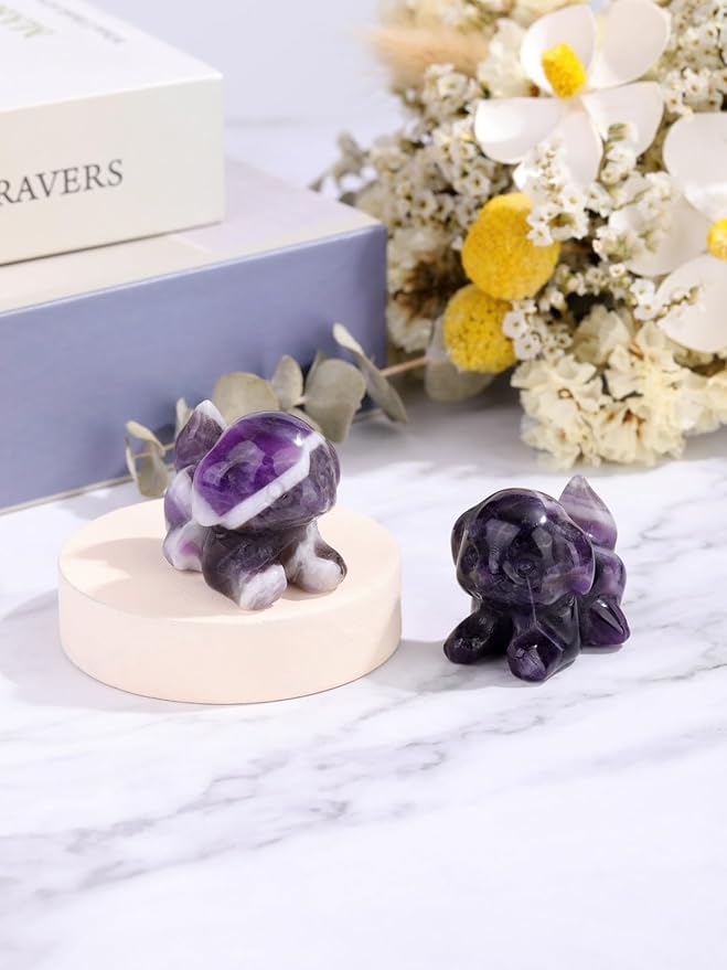 Jovivi Natural Amethyst Crystal Lying Dog Statue Home Decor Carved Mini Gemstone Puppy Dog Figurines Pocket Sculpture Reiki Healing Stones Decorative Ornament Gift
