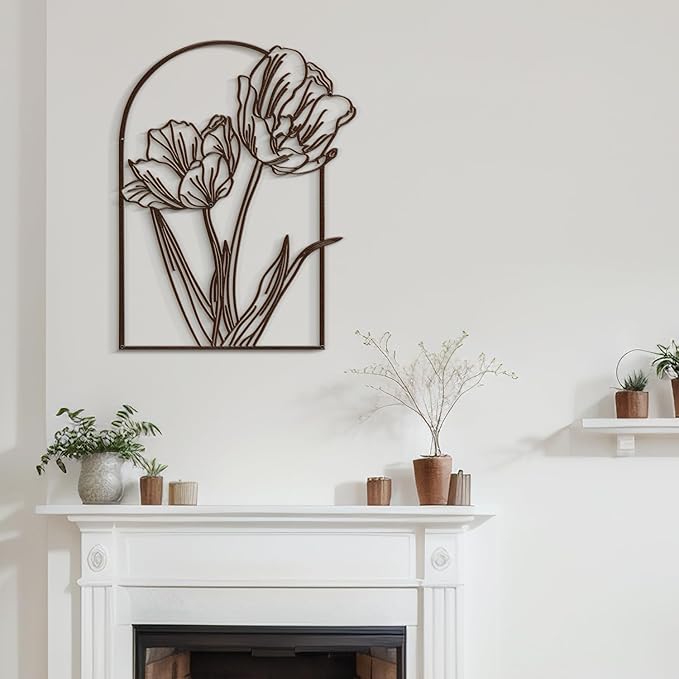 SIGNLEADER Metal Wall Art Decor Sketches & Line Art of Flowers Modern Abstract Wall Sculpture Hangings Home Decoration for Living Room, Bedroom, Bathroom, Kitchen, Outdoor - 18" Bronze