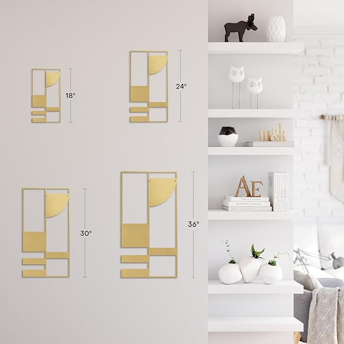 SIGNLEADER Metal Wall Decor Picasso Geometric Minimalist Modern Luxury Wall Sculpture Hangings 3D Statue Home Decoration for Living Room, Bedroom, Bathroom, Kitchen, Fireplace, Office - 18" Gold
