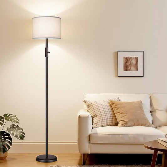 Floor Lamp Simple Design with Shade, Small Tall Lamps for Living Room Bedroom Office Dining Room Kitchen, Black Pole Lamp-Gray