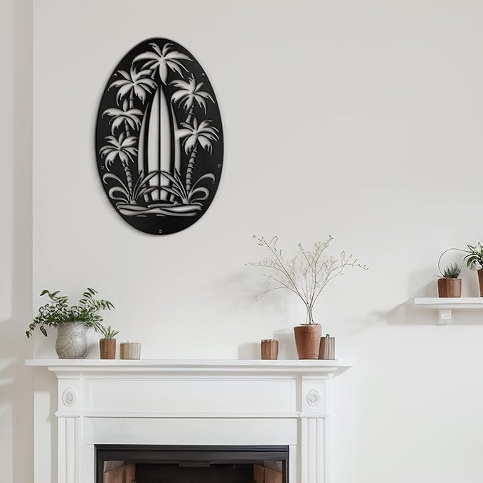 SIGNLEADER Metal Wall Art Decor Palm Tree Minimalist Modern Abstract Wall Sculpture Hangings Home Decoration for Living Room, Bedroom, Bathroom, Kitchen, Outdoor - 18" Black